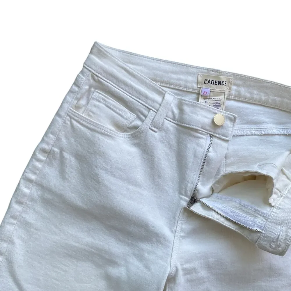 L’AGENCE Sada Cropped Jean Womens Sz 27 Cream Frayed Hem Slim High Rise